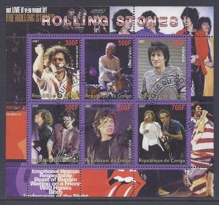 Rolling Stones Mick Jagger Keith Richards Music Congo Souvenir Sheet