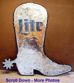 Vintage Miller Lite Light Cowboy Boot w Spur Tin Advertising Sign