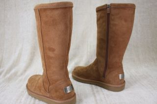 UGG Australia Kenly Chestnut Brown Tall Suede Boots Side Zip Womens