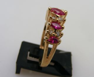 14kt Solid Yellow Gold Ruby Diamond Waterfall Ring 14k