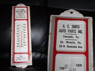 VTG Red and White Metal Auto Parts Advertising Thermometer Towanda, Pa