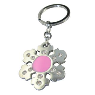 Pink Enamel Snowflake Keychains W18846