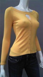 Joseph A. Ladies Womens S Keyhole Pullover Sweater Yellow Solid Top