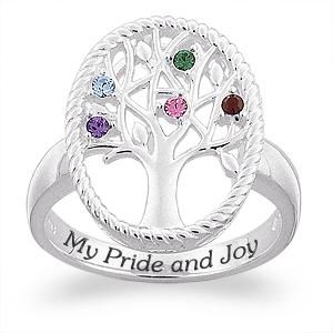 STERLING SILVER FAMILY TREE MOTHERS BIRTHSTONE RING   UP TO 7 STONES