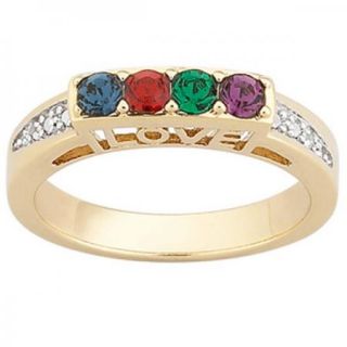 Sterling Silver LOVE Mothers Round Birthstone Ring   2 to 5 Stones