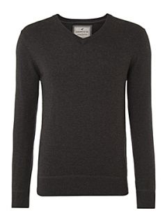 Howick Greenwich cotton cashmere v neck jumper Charcoal   