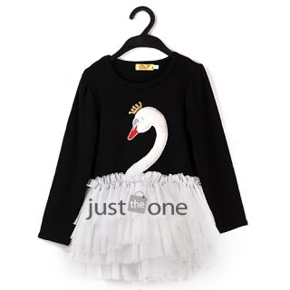 Children Kids Girl Long Sleeve Princess Cake Swan Tutu Dress Dancewear