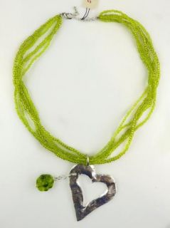 Plated Heart and Green Bead Necklace Earring Set Susan Shaw