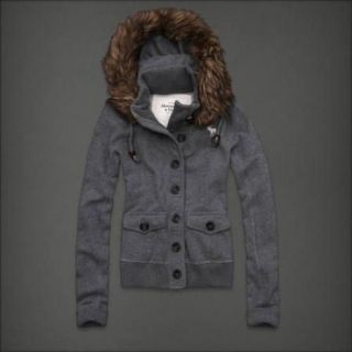 NEW NWT A&F Abercrombie & Fitch KIRA Grey Jacket Hoodie w Fur sz L $