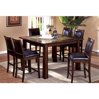 Solid Wood Counter Height 7 Piece Marble Insert Pub Dining Set