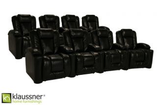 Klaussner Augustus 8 Seats Home Theater Seating Chairs Black Leather