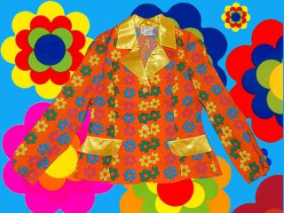 70ER Jahre Bunte Hippie Prilblumen Damen Jacke Hemd ABBA Flower Power