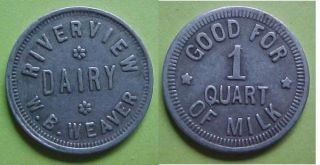 Knoxville TN Riverview Dairy Good for 1 Quart Milk Token