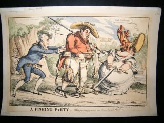 William Heath 1827 Hand Col Caricature of George IV A Fishing Party
