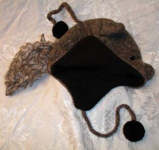 Squirrel Hat Knit Fleece Lined Gray Halloween Costume Adult Grey Curly