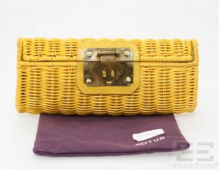 Kotur Canary Yellow Wicker Gold Closure Jardines Clutch
