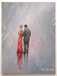 Pete Rumney Art The Night Out Painting Dinner Red Dress Tuxedo Romance