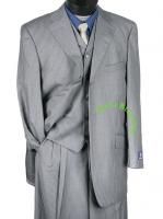 3pc Men Wide Leg Stripes Wool Feel Zoot Suit Gray 38R 62L HSQ