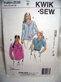 Kwik Sew 2538 Womens Tops Sizes XS s M L XL Uncut Short Long Sleeve