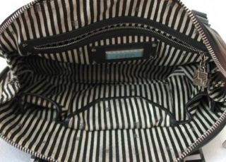 Gwen Stefani L.A.M.B. Black & Gray Signature Stripe Leather Bowler Bag