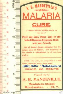 Mandeville Malaria Cure Quack Patent Medicine Label