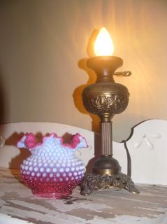 Beautiful Vintage Fenton Cranberry Opalescent Hobnail Lamp