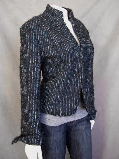 HOLIDAY CHIC*Lafayette 148 New York Black Teal Striped Mohair Boucle