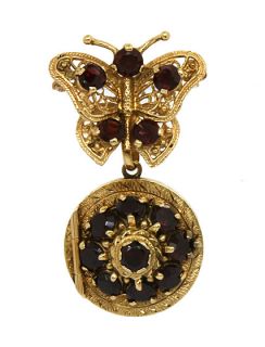 Vintage 14k Garnets Ladies Cover Watch Pin Brooch