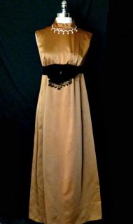 Vtg 50s 60s Satin Copper Holiday Empire Cocktail Gown Wedding Party