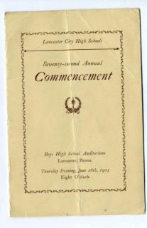 1924 Lancaster Pennsylvania Commencement Program
