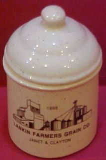 1998 Lankin ND North Dakota Farmers Grain Elevator Ceramic Mustard Jar