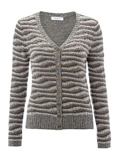 Oui Wool knit striped cardigan Dark Grey   
