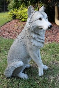New Large Sitting White Grey Wolf wolve Statue Sculpture Figurine 21