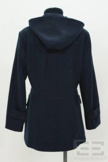 Larry Levine Blue Wool Hooded Toggle Front Coat Size Small