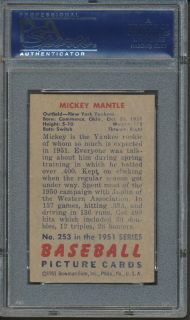 1951 Bowman 253 Mickey Mantle PSA EX 5 3607