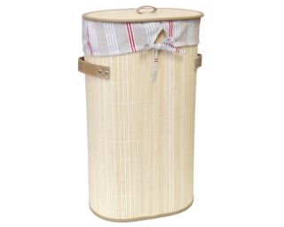 Natural Oval Bamboo Foldable Laundry Basket Hamper with Lining