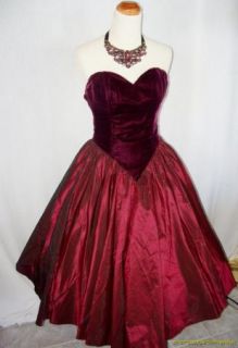 Vintage 80s Dress 50s Inspired Burgundy Velvet TAFETTA