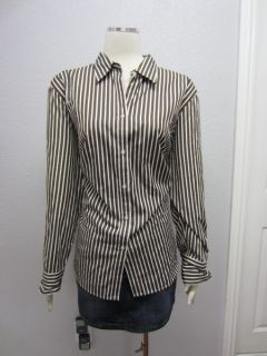 RALPH LAUREN  Brown White Striped French cuff shirt Plus Sz