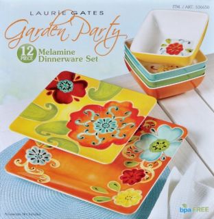 Laurie Gates 12 Piece Garden Party bpa Free Melamine Dinnerware Set