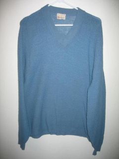 Vintage 50s Munsingwear V Neck Blue Knit Sweater Mens M Medium