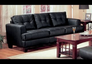 Contemporary Style Black Bonded Leather Sofa Couch