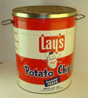 1940s Lays Potato Chips Advertising Tin Can W/ Orig Lid 3 Pounds
