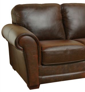 Whiskey Brown Italian Leather Contemporary Loft Sofa Couch
