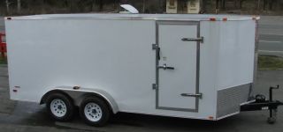 New 7 x 16 White V Nose Enclosed Lawn Mower Cargo Trailer
