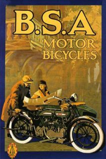 BSA Motor Motorcycle Bicycle Travel Tourism Large Vintage Poster Repro