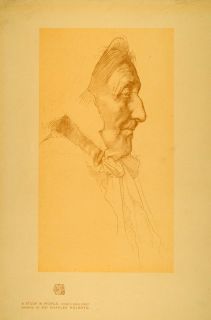 1908 Print Study Profile Gold Point Drawing Old Women Original