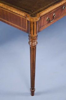 Style Mahogany Two Drawer Writing Desk w Brown Leather Inlay