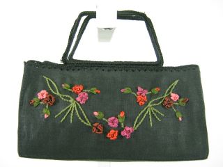 Tote Le Monde Black Linen Floral Mini Baguette Handbag
