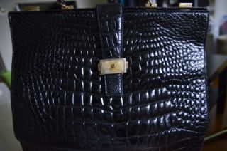 Lederer de Paris Vintage Croc Alligator Crocodile Large Black Bag