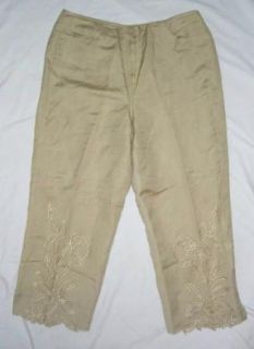 Womens Larry Levine Tan Linen Capri Pants Size 12